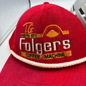 Vintage Folgers TG Sheppard's Coffee Machine Retro Rope Red Snapback Hat
